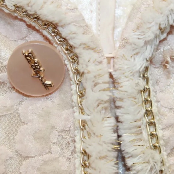 La Chapelle Lace Blush pink Blazer Velvet Focking Gold Thread Piping 38 - Picture 5 of 13
